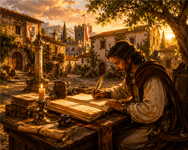 Manuscrito medieval com registros de nomes patronímicos portugueses, mostrando a origem do sobrenome Alves a partir de Álvaro