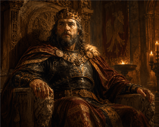 Representação histórica do rei visigodo Rodrigo e a batalha do Guadalete, origem germânica do sobrenome Rodrigues