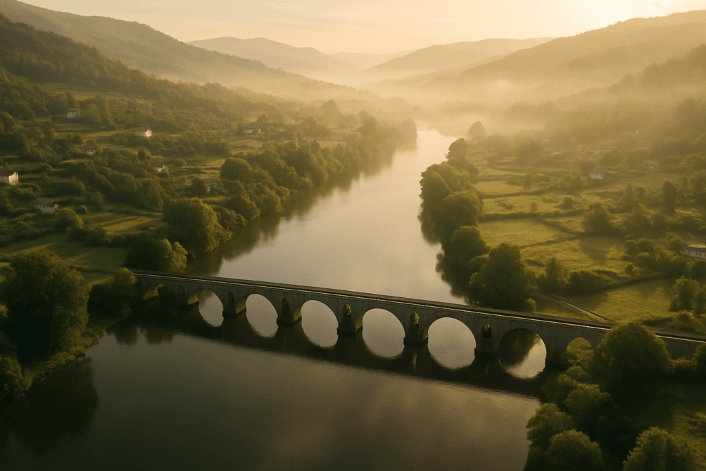 Vale do Rio Lima em Portugal ao amanhecer, origem do sobrenome Lima
