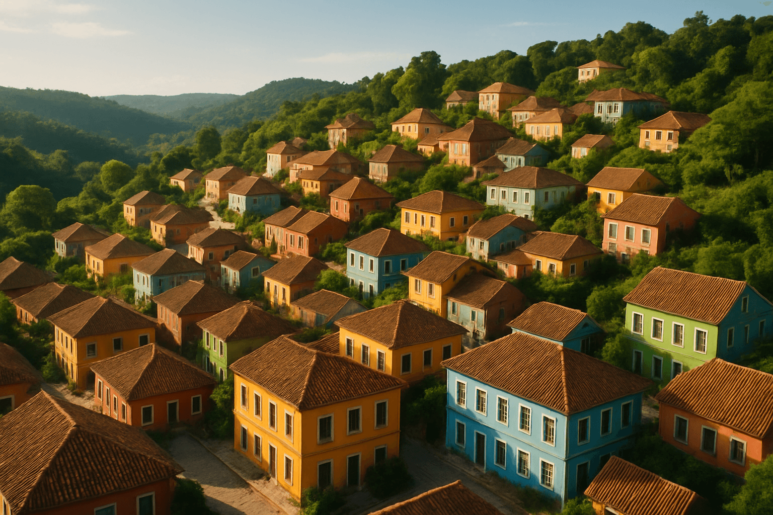 Bairro histórico de imigração italiana no sul do Brasil com casas coloniais coloridas