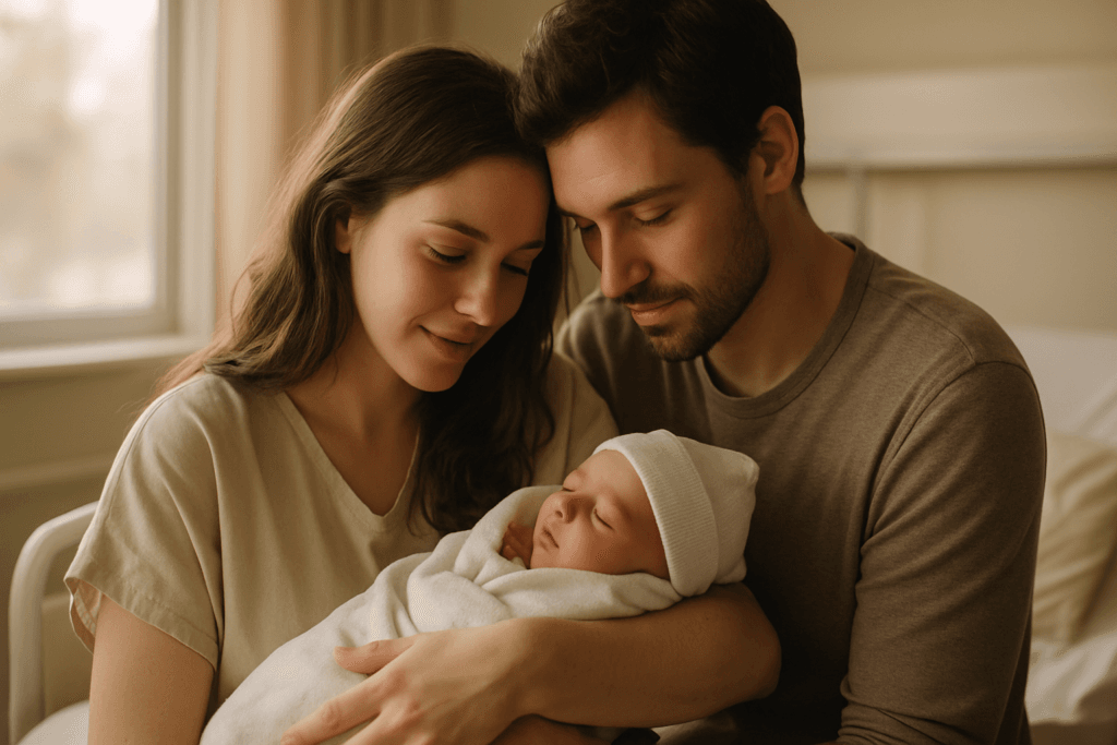 família com bebê recém-nascido, momento emocional de escolha do nome