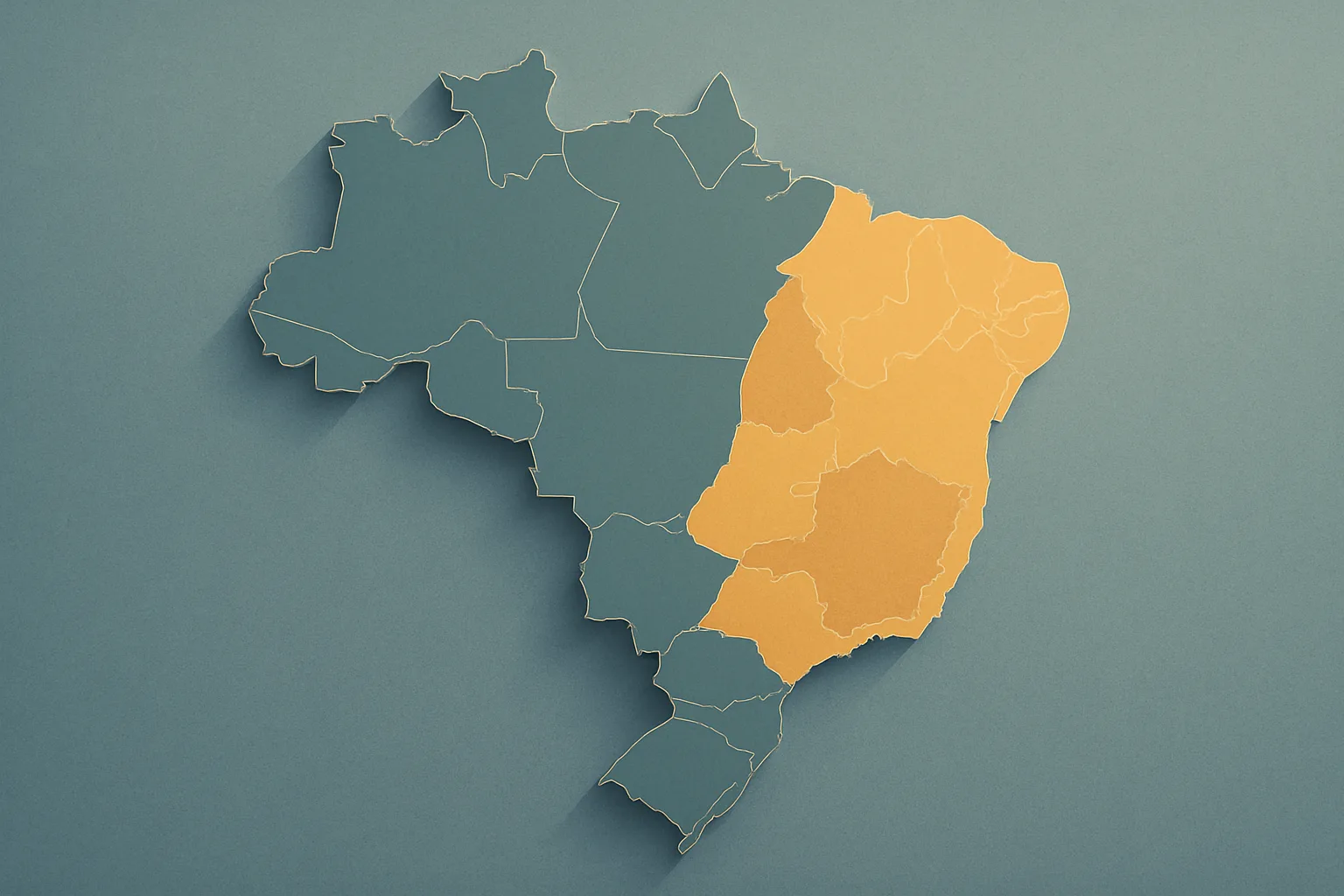 Mapa do Brasil destacando Nordeste e Minas Gerais, regiões de maior concentração do sobrenome Araújo