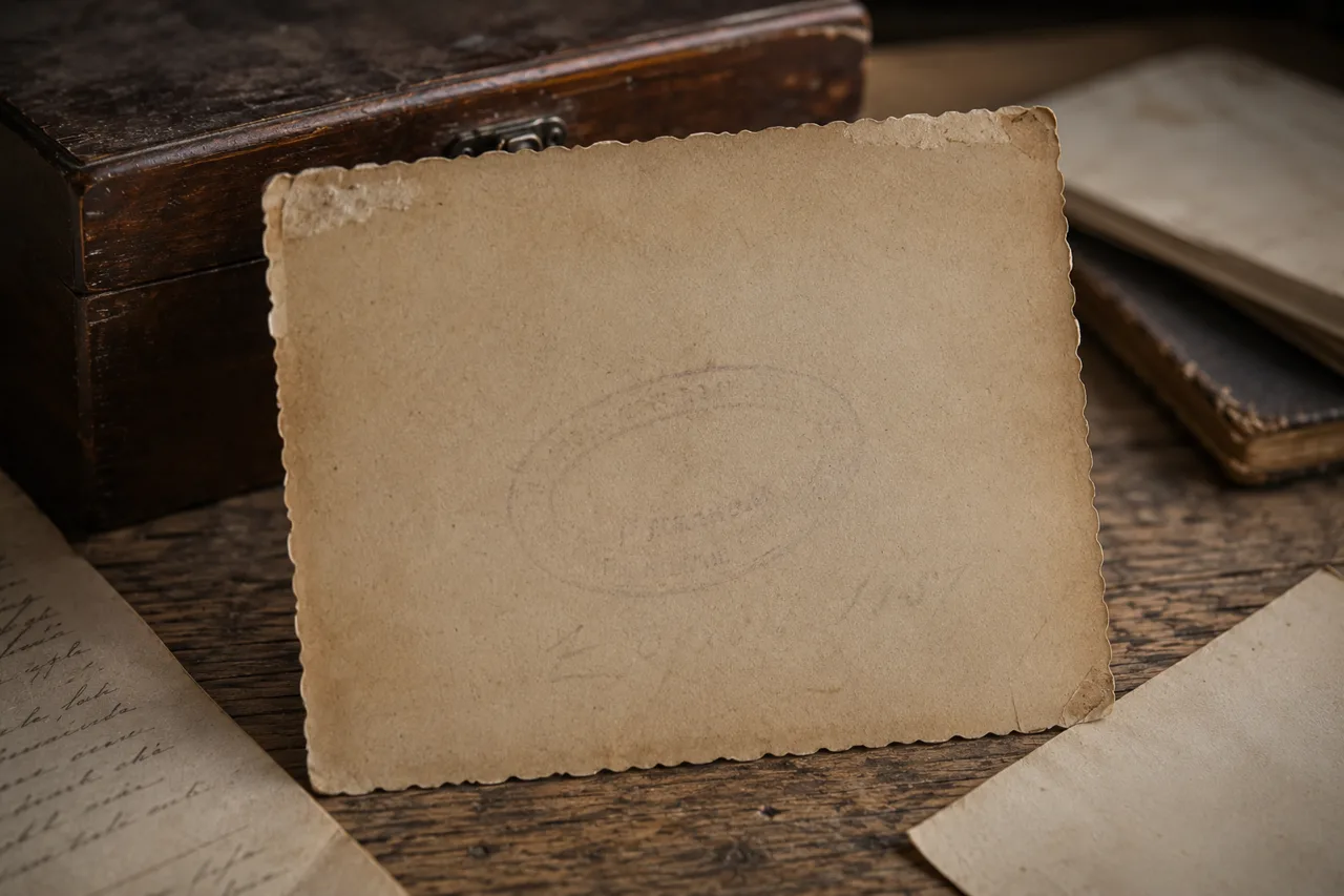 Verso de foto antiga com carimbo de estúdio fotográfico desbotado e anotação a lápis