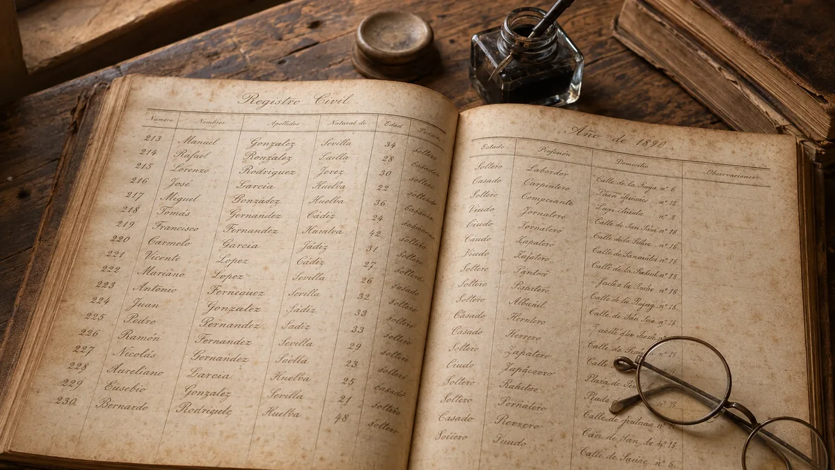 Sobrenomes argentinos registrados em um livro de registro civil do fim do século 19