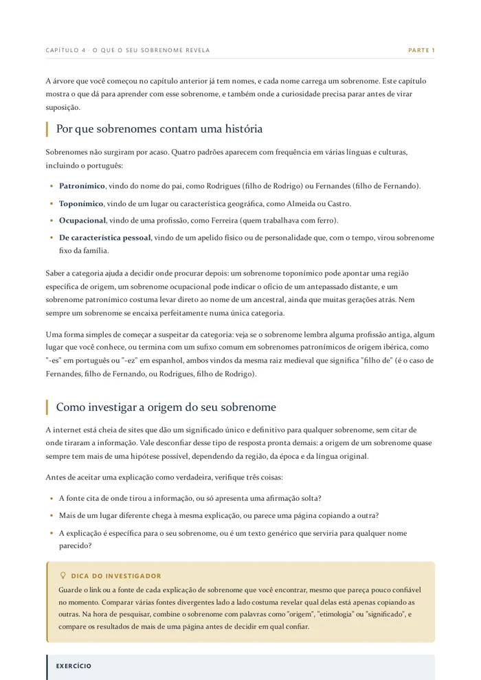 Página do capítulo 4, com a caixa Dica do Investigador