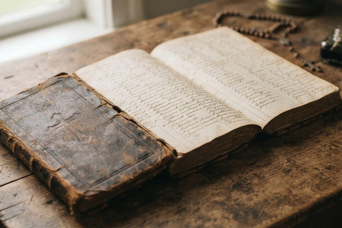 Livro antigo de registro paroquial de batismo da Igreja Católica