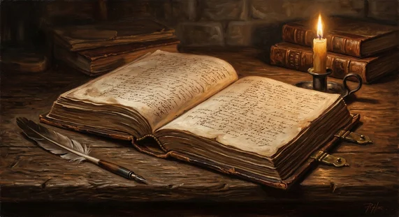 Livro de registro paroquial antigo aberto sobre mesa